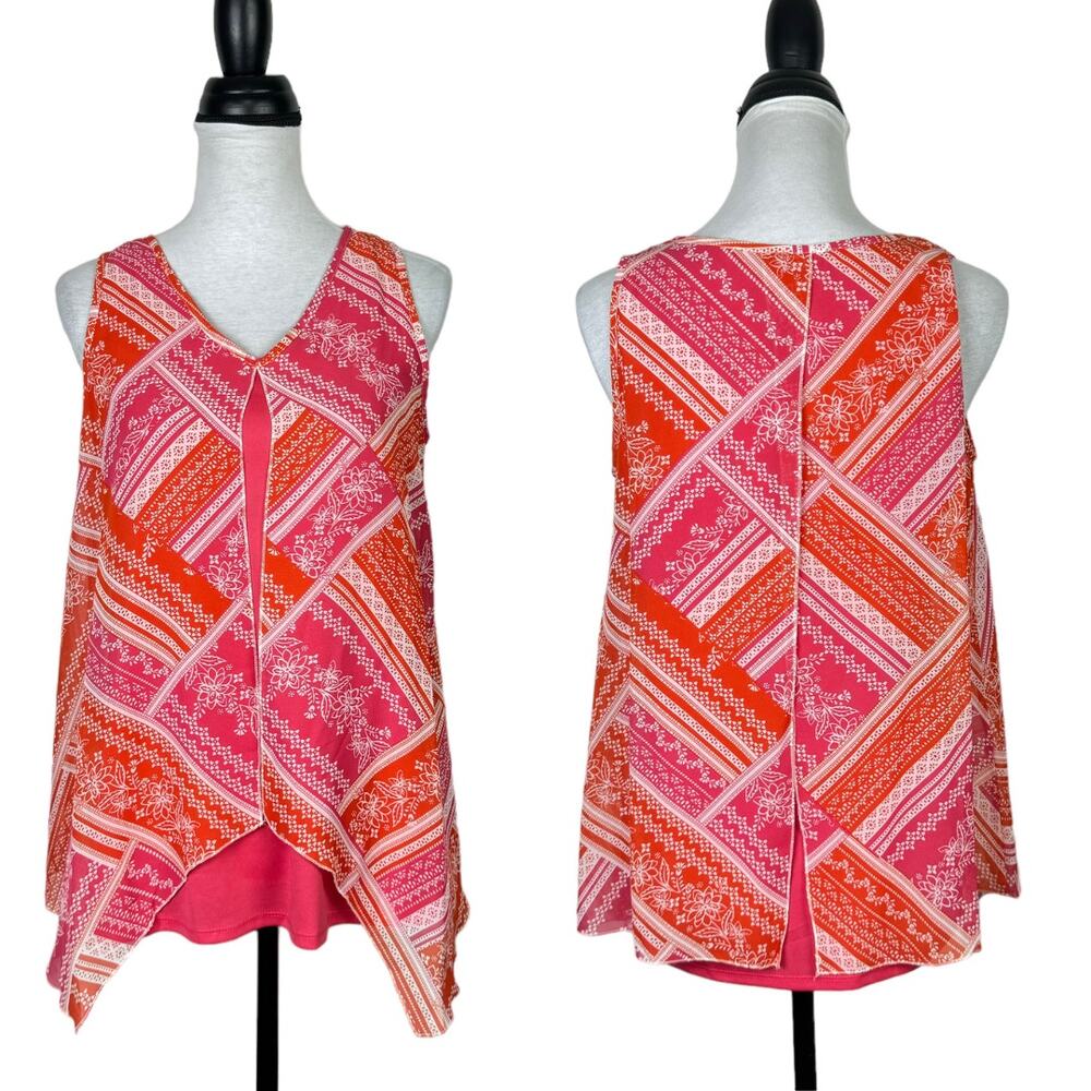 Counterparts | NWT Pink & Orange Layered Flyaway V-neck Sleeveless Tank Blouse